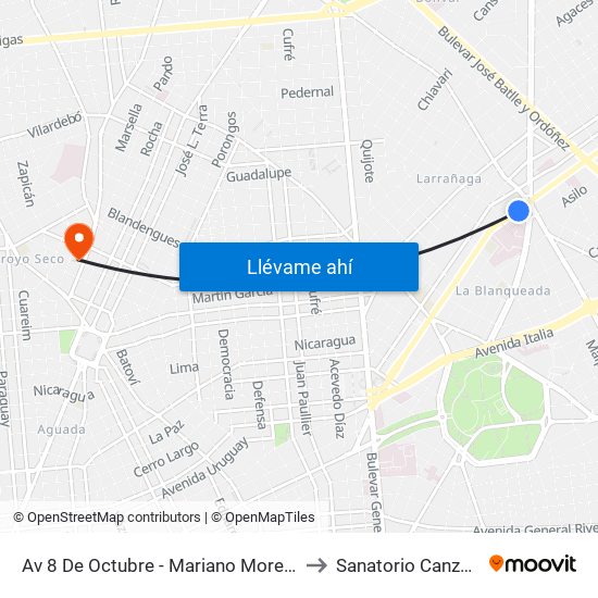 Av 8 De Octubre - Mariano Moreno to Sanatorio Canzani map
