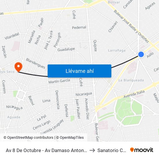 Av 8 De Octubre - Av Damaso Antonio Larrañaga to Sanatorio Canzani map
