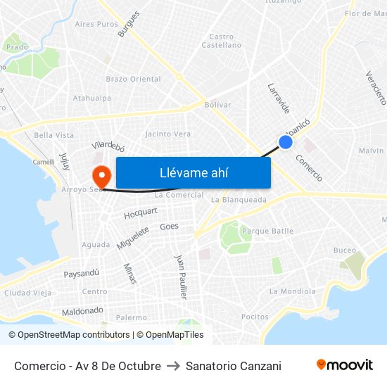 Comercio - Av 8 De Octubre to Sanatorio Canzani map
