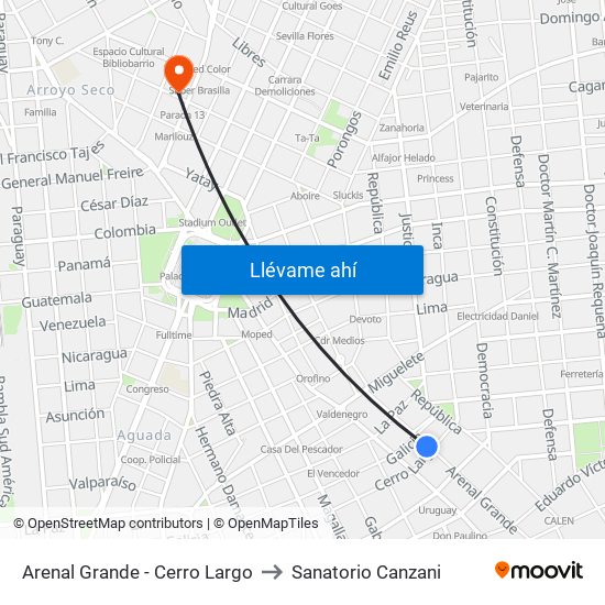 Arenal Grande - Cerro Largo to Sanatorio Canzani map
