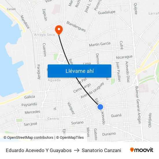 Eduardo Acevedo Y Guayabos to Sanatorio Canzani map