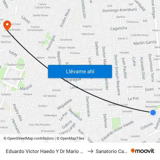 Eduardo Victor Haedo Y Dr Mario Cassinoni to Sanatorio Canzani map