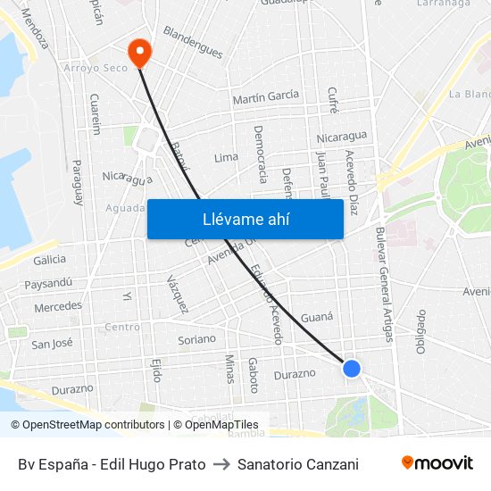 Bv España - Edil Hugo Prato to Sanatorio Canzani map