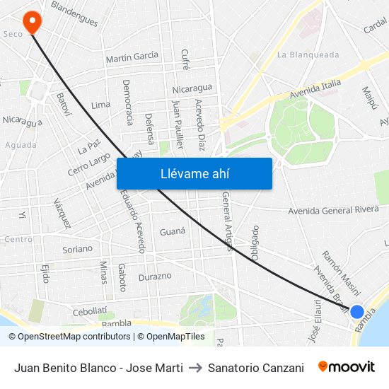 Juan Benito Blanco - Jose Marti to Sanatorio Canzani map