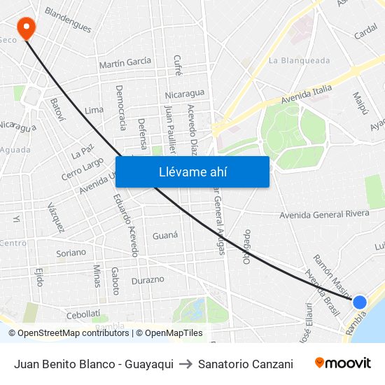 Juan Benito Blanco - Guayaqui to Sanatorio Canzani map
