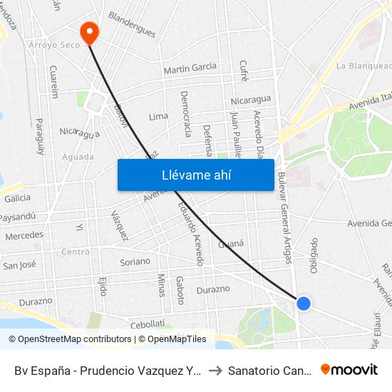Bv España - Prudencio Vazquez Y Vega to Sanatorio Canzani map