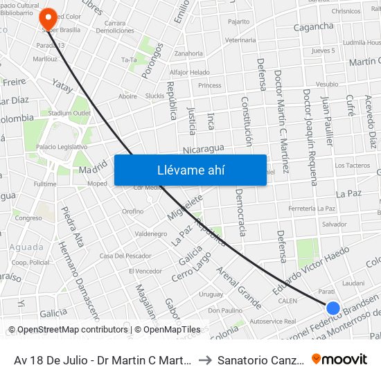 Av 18 De Julio - Dr Martin C Martinez to Sanatorio Canzani map