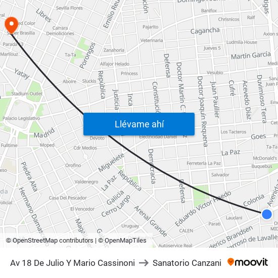 Av 18 De Julio Y Mario Cassinoni to Sanatorio Canzani map