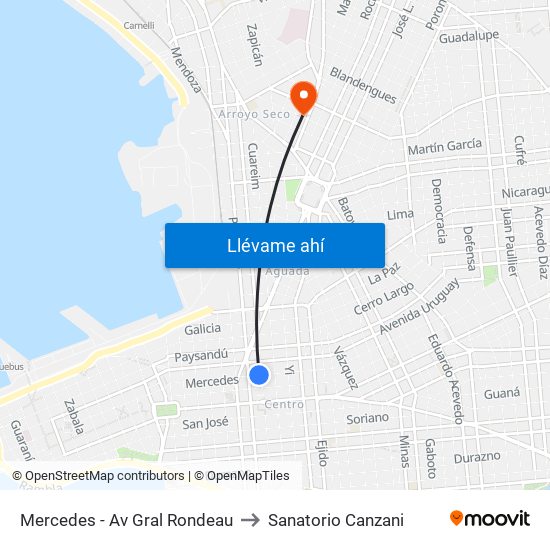 Mercedes - Av Gral Rondeau to Sanatorio Canzani map