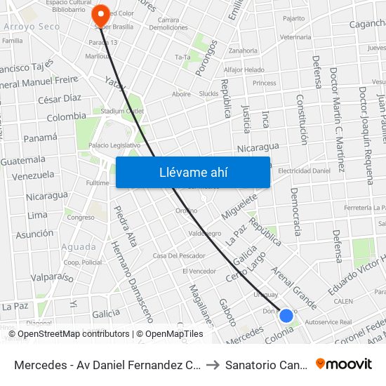 Mercedes - Av Daniel Fernandez Crespo to Sanatorio Canzani map