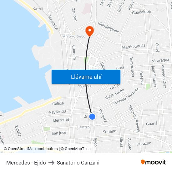 Mercedes - Ejido to Sanatorio Canzani map