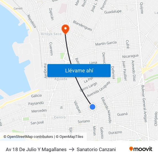 Av 18 De Julio Y Magallanes to Sanatorio Canzani map