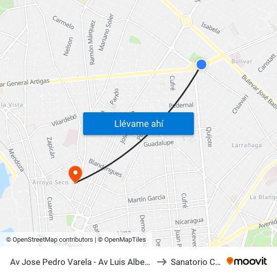 Av Jose Pedro Varela - Av Luis Alberto De Herrera to Sanatorio Canzani map