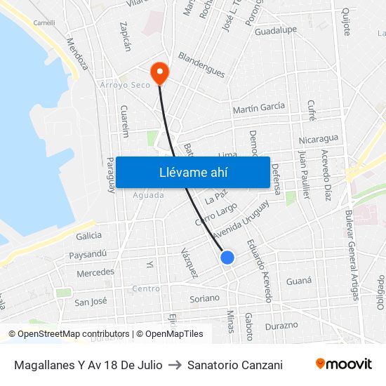 Magallanes Y Av 18 De Julio to Sanatorio Canzani map