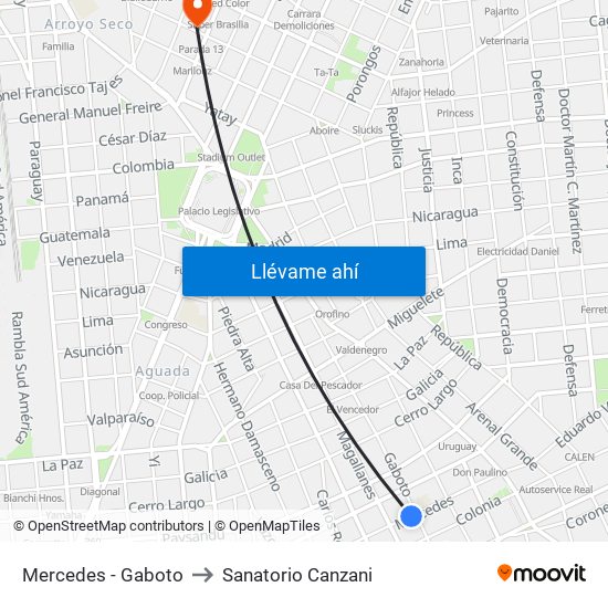 Mercedes - Gaboto to Sanatorio Canzani map