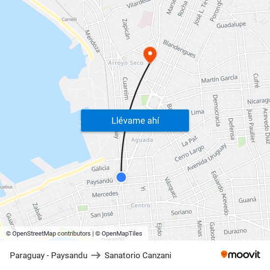 Paraguay - Paysandu to Sanatorio Canzani map