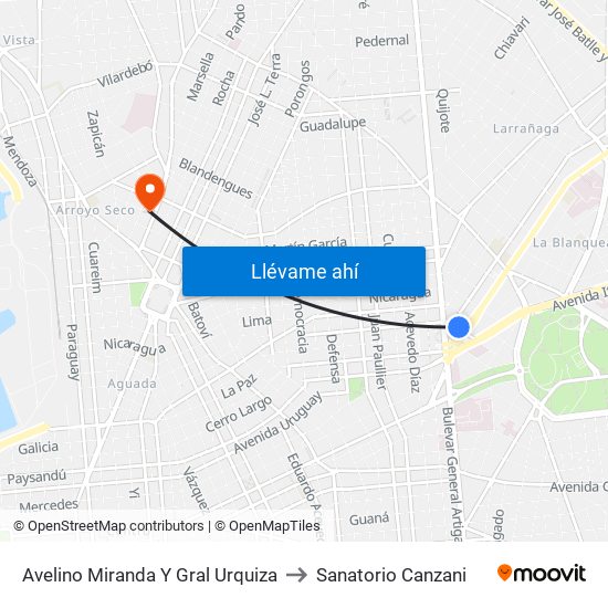 Avelino Miranda Y Gral Urquiza to Sanatorio Canzani map