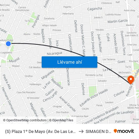 (S) Plaza 1º De Mayo (Av. De Las Leyes & Dr. Luis P. Lenguas) to SIMAGEN De Agostini map