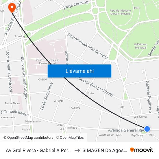 Av Gral Rivera - Gabriel A Pereira to SIMAGEN De Agostini map