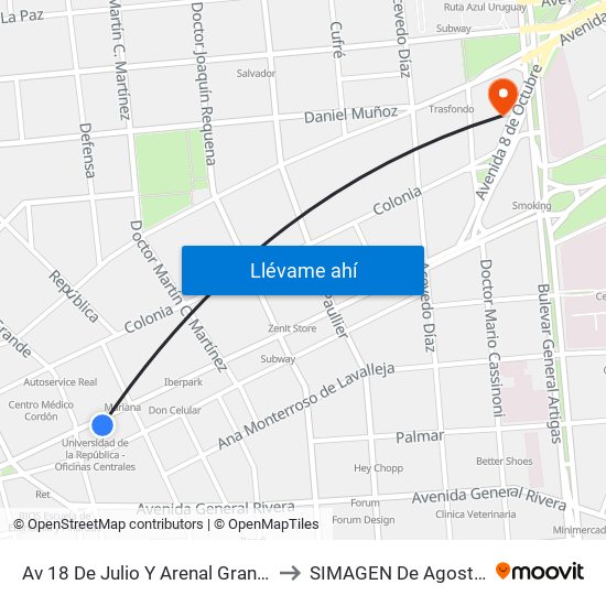 Av 18 De Julio Y Arenal Grande to SIMAGEN De Agostini map