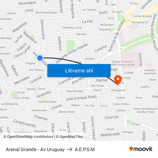 Arenal Grande - Av Uruguay to A.E.P.S.M map