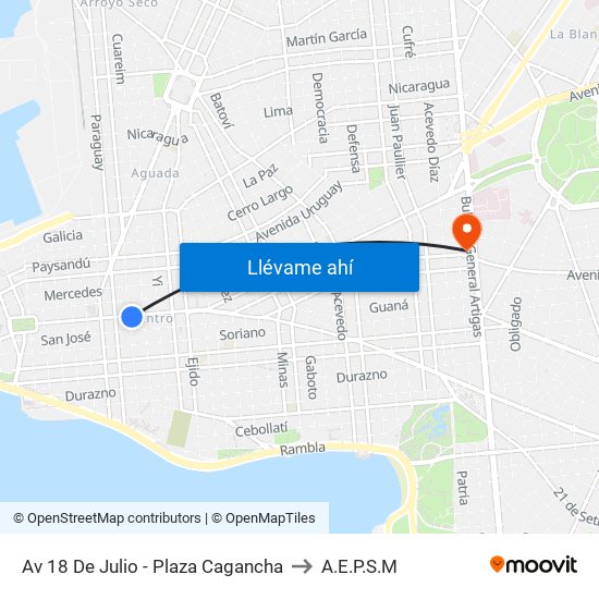 Av 18 De Julio - Plaza Cagancha to A.E.P.S.M map