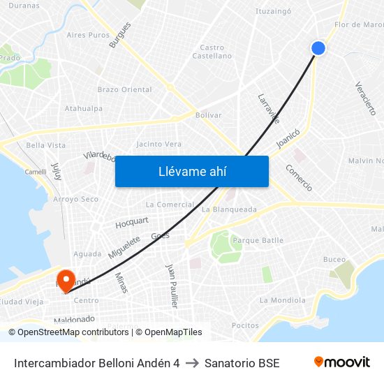Intercambiador Belloni Andén 4 to Sanatorio BSE map