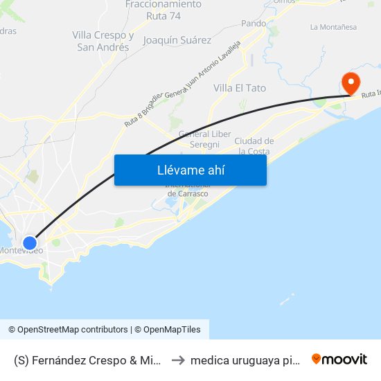 (S) Fernández Crespo & Miguelete to medica uruguaya pinamar map