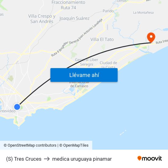 (S) Tres Cruces to medica uruguaya pinamar map