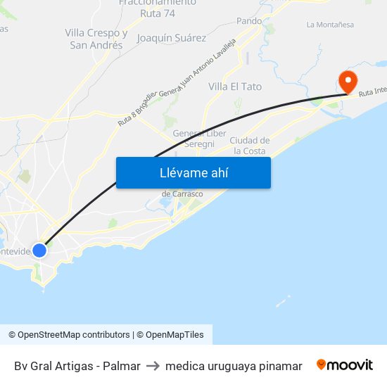 Bv Gral Artigas - Palmar to medica uruguaya pinamar map