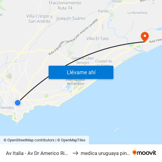 Av Italia - Av Dr Americo Ricaldoni to medica uruguaya pinamar map