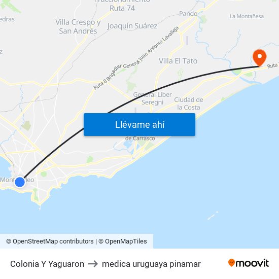 Colonia Y Yaguaron to medica uruguaya pinamar map