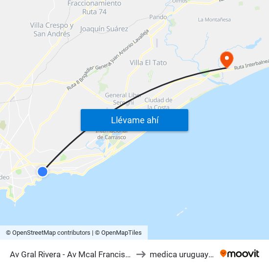 Av Gral Rivera - Av Mcal Francisco Solano Lopez to medica uruguaya pinamar map