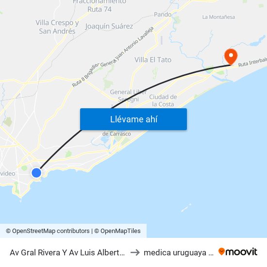 Av Gral Rivera Y Av Luis Alberto De Herrera to medica uruguaya pinamar map