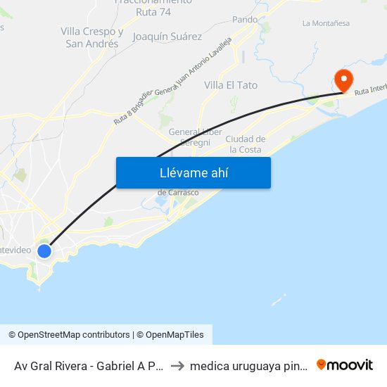 Av Gral Rivera - Gabriel A Pereira to medica uruguaya pinamar map