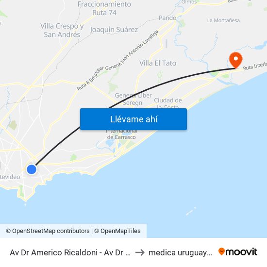 Av Dr Americo Ricaldoni - Av Dr Alfredo Navarro to medica uruguaya pinamar map