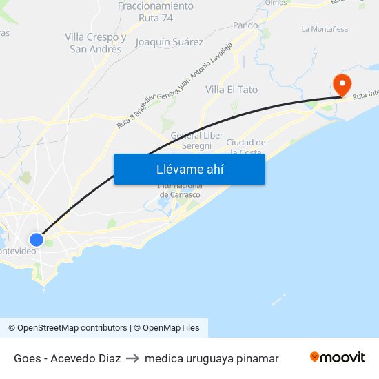 Goes - Acevedo Diaz to medica uruguaya pinamar map