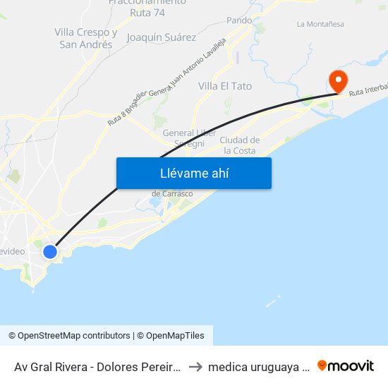 Av Gral Rivera - Dolores Pereira De Rossell to medica uruguaya pinamar map