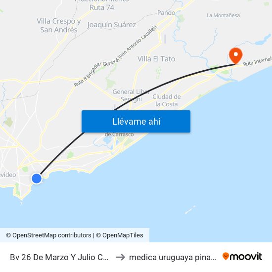 Bv 26 De Marzo Y Julio Cesar to medica uruguaya pinamar map