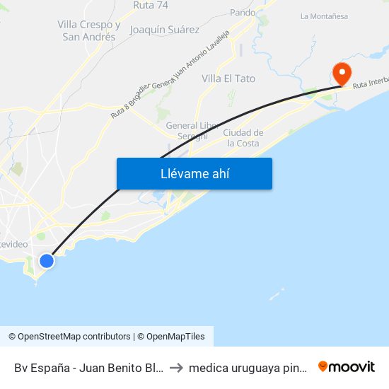 Bv España - Juan Benito Blanco to medica uruguaya pinamar map