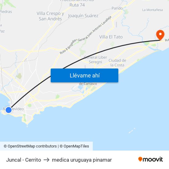 Juncal - Cerrito to medica uruguaya pinamar map