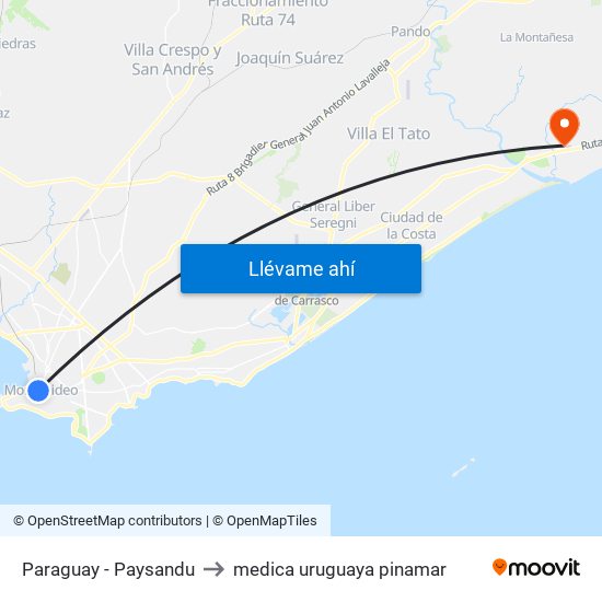 Paraguay - Paysandu to medica uruguaya pinamar map