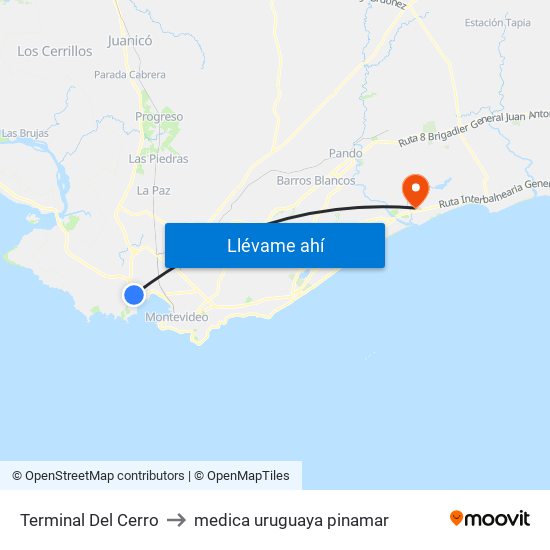 Terminal Del Cerro to medica uruguaya pinamar map