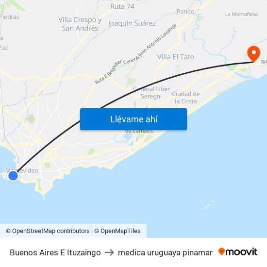 Buenos Aires E Ituzaingo to medica uruguaya pinamar map