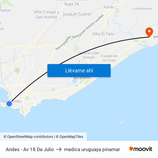 Andes - Av 18 De Julio to medica uruguaya pinamar map