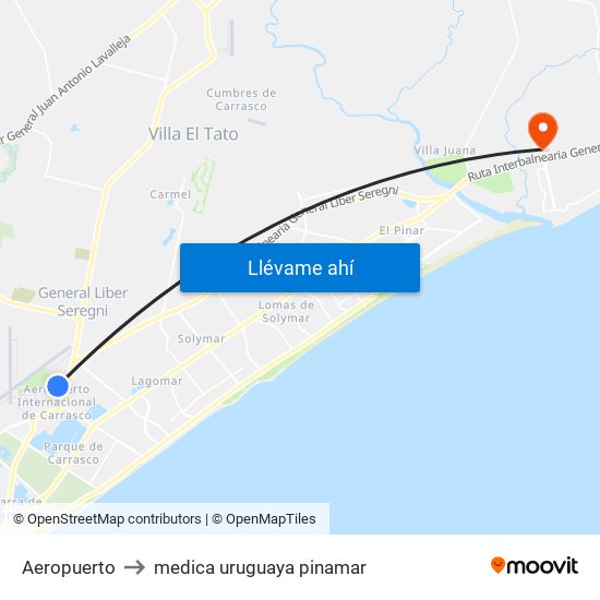 Aeropuerto to medica uruguaya pinamar map