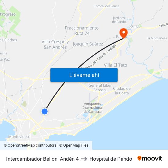 Intercambiador Belloni Andén 4 to Hospital de Pando map