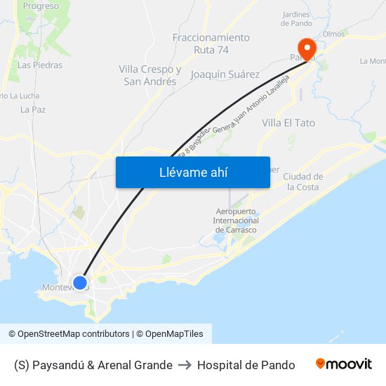 (S) Paysandú & Arenal Grande to Hospital de Pando map
