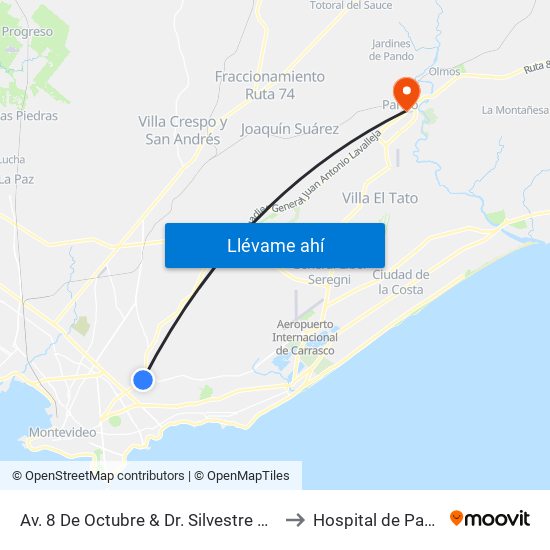 Av. 8 De Octubre & Dr. Silvestre Pérez to Hospital de Pando map
