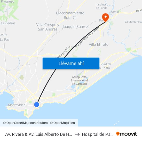 Av. Rivera & Av. Luis Alberto De Herrera to Hospital de Pando map
